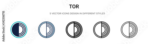 Tor icon in filled, thin line, outline and stroke style. Vector illustration of two colored and black tor vector icons designs can be used for mobile, ui, web