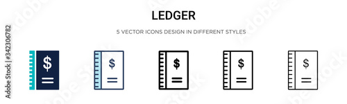 Ledger icon in filled, thin line, outline and stroke style. Vector illustration of two colored and black ledger vector icons designs can be used for mobile, ui, web photo