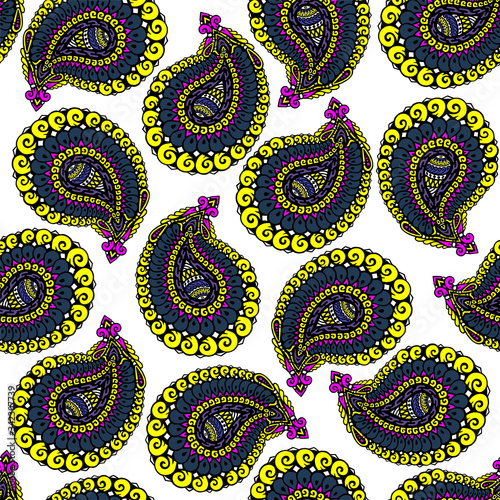 Seamless pattern of beautiful paisley cucumbers Turkish, Indian, Persian, Mexican, African. Vector illustration