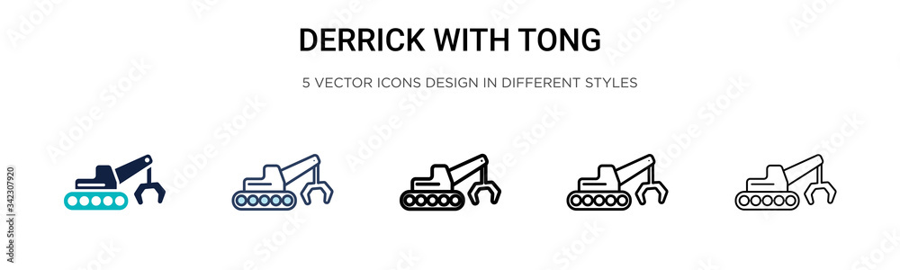 Derrick with tong icon in filled, thin line, outline and stroke style. Vector illustration of two colored and black derrick with tong vector icons designs can be used for mobile, ui, web