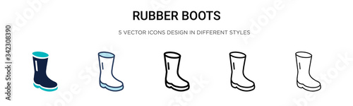 Rubber boots icon in filled, thin line, outline and stroke style. Vector illustration of two colored and black rubber boots vector icons designs can be used for mobile, ui, web