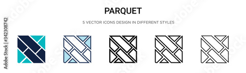Parquet icon in filled, thin line, outline and stroke style. Vector illustration of two colored and black parquet vector icons designs can be used for mobile, ui, web
