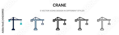 Crane icon in filled, thin line, outline and stroke style. Vector illustration of two colored and black crane vector icons designs can be used for mobile, ui, web photo
