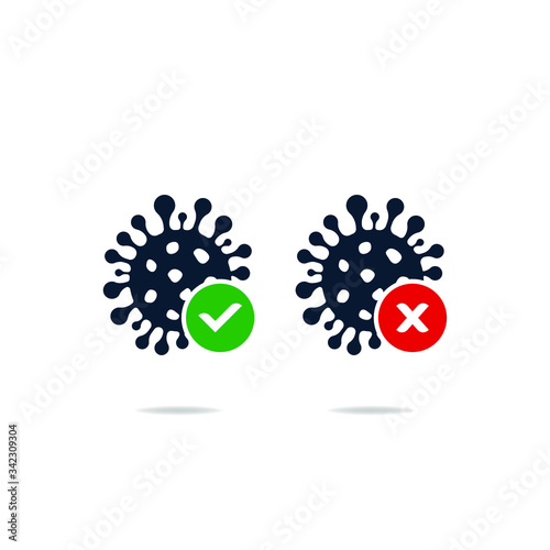 Virus with check and cross mark icon design isolated on white background. Vector illustration