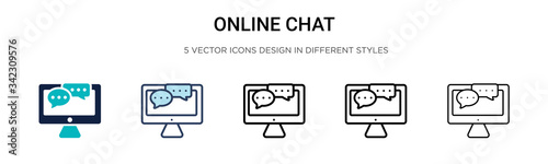 Online chat icon in filled, thin line, outline and stroke style. Vector illustration of two colored and black online chat vector icons designs can be used for mobile, ui, web