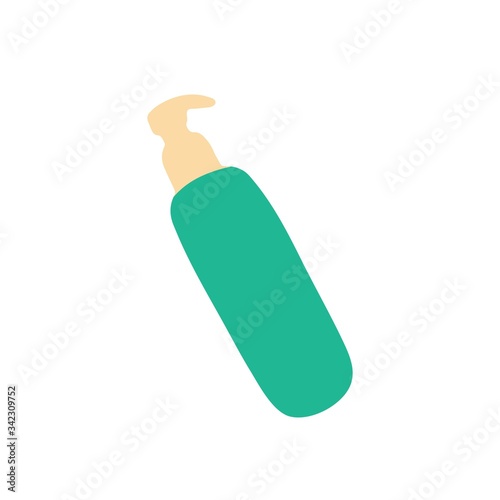 Cosmetic bottle with dispenser pump for gel, lotion, cream, shampoo, bath foam. Beauty product package, vector illustration. Hand drawn graphic.
