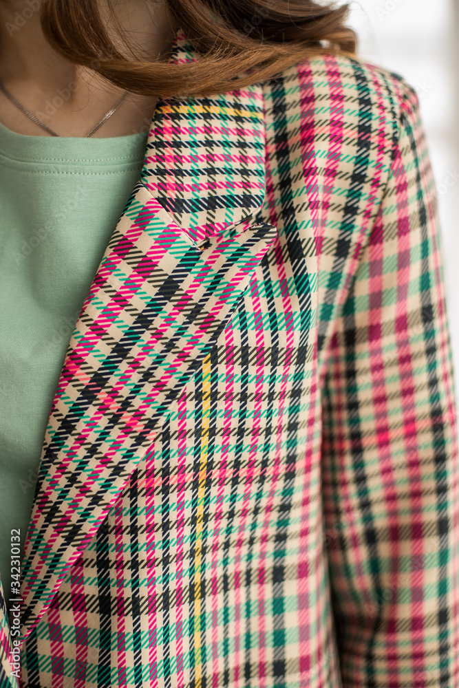Checkered casual jacket. Girl in a jacket Checkered casual jacket. Girl in a jacket