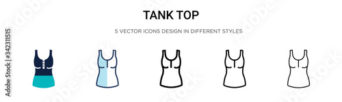 Tank top icon in filled, thin line, outline and stroke style. Vector illustration of two colored and black tank top vector icons designs can be used for mobile, ui, web