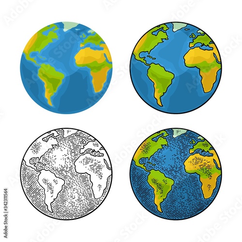 Earth planet. Vector color vintage engraving illustration