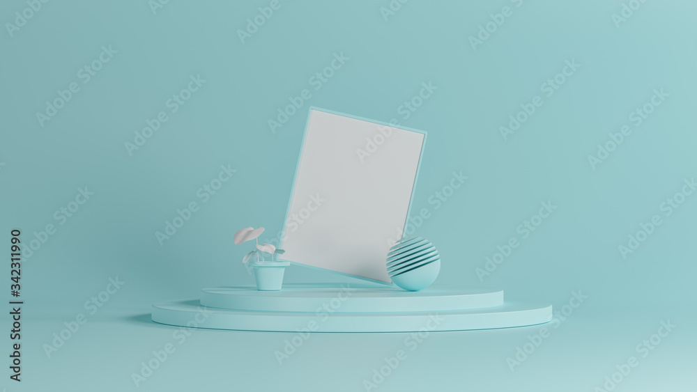 3D rendering new luxury background, blue object shapes on white floor, 3D illustration 3D rendering new luxury background, blue object shapes on white floor, 3D illustration