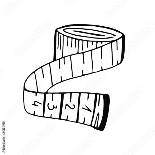 Vector illustration of the tape to control the volume of the body, measured in sewing. Linear style, isolated objects.