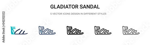 Gladiator sandal icon in filled, thin line, outline and stroke style. Vector illustration of two colored and black gladiator sandal vector icons designs can be used for mobile, ui, web