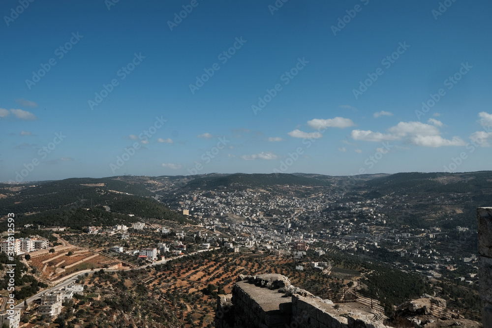 Top view of city with clear blue sky Top view of city with clear blue sky