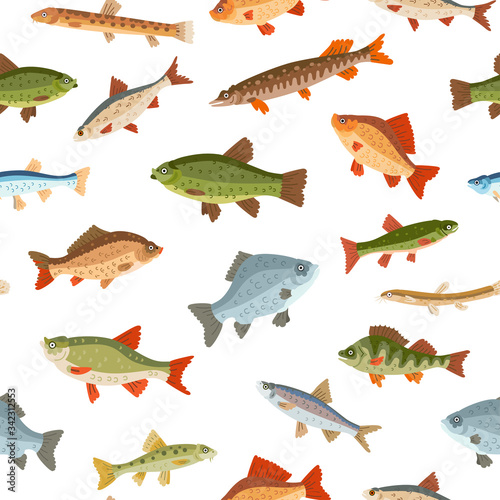 Seamless freshwater fish pattern. A vector seafood