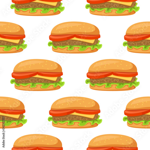 Seamless pattern of street takeaway junk food Burger cheeseburger. Vector