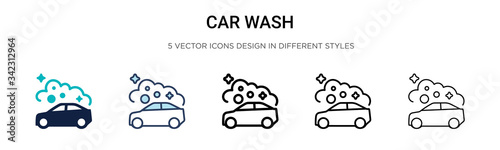 Car wash icon in filled, thin line, outline and stroke style. Vector illustration of two colored and black car wash vector icons designs can be used for mobile, ui, web