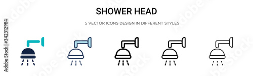 Shower head icon in filled, thin line, outline and stroke style. Vector illustration of two colored and black shower head vector icons designs can be used for mobile, ui, web