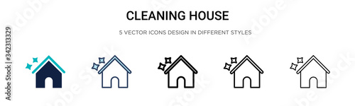 Cleaning house icon in filled, thin line, outline and stroke style. Vector illustration of two colored and black cleaning house vector icons designs can be used for mobile, ui, web