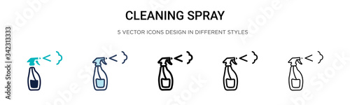 Cleaning spray icon in filled, thin line, outline and stroke style. Vector illustration of two colored and black cleaning spray vector icons designs can be used for mobile, ui, web