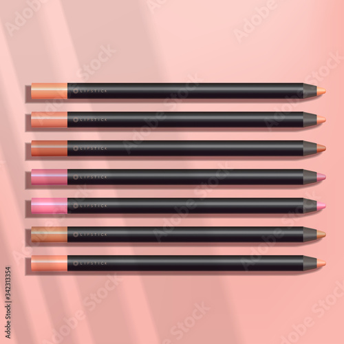 Vector Black Lipstick Pen / Pencil in Pink Background 