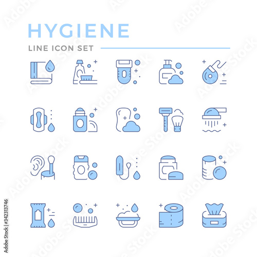 Set color line icons of hygiene