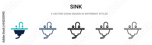 Sink icon in filled, thin line, outline and stroke style. Vector illustration of two colored and black sink vector icons designs can be used for mobile, ui, web