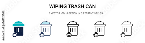 Wiping trash can icon in filled, thin line, outline and stroke style. Vector illustration of two colored and black wiping trash can vector icons designs can be used for mobile, ui, web
