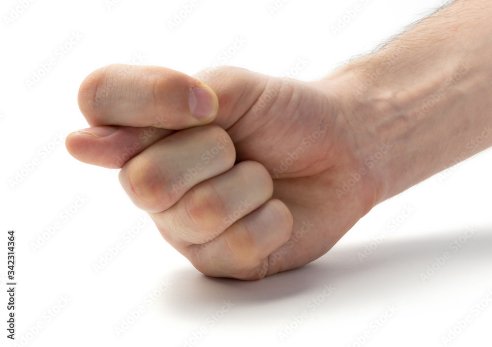 A hand gesture made by making a fist and sticking the thumb between the pointer and middle finger A hand gesture made by making a fist and sticking the thumb between the pointer and middle finger