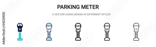 Parking meter icon in filled, thin line, outline and stroke style. Vector illustration of two colored and black parking meter vector icons designs can be used for mobile, ui, web