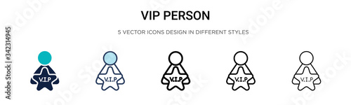 Vip person icon in filled, thin line, outline and stroke style. Vector illustration of two colored and black vip person vector icons designs can be used for mobile, ui, web
