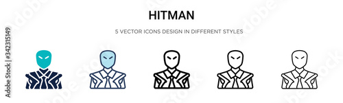 Hitman icon in filled, thin line, outline and stroke style. Vector illustration of two colored and black hitman vector icons designs can be used for mobile, ui, web