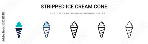 Stripped ice cream cone icon in filled, thin line, outline and stroke style. Vector illustration of two colored and black stripped ice cream cone vector icons designs can be used for mobile, ui, web