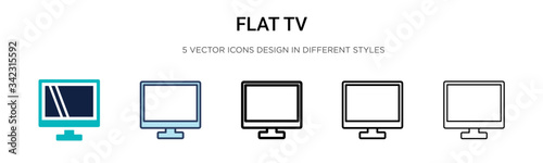 Flat tv icon in filled, thin line, outline and stroke style. Vector illustration of two colored and black flat tv vector icons designs can be used for mobile, ui, web