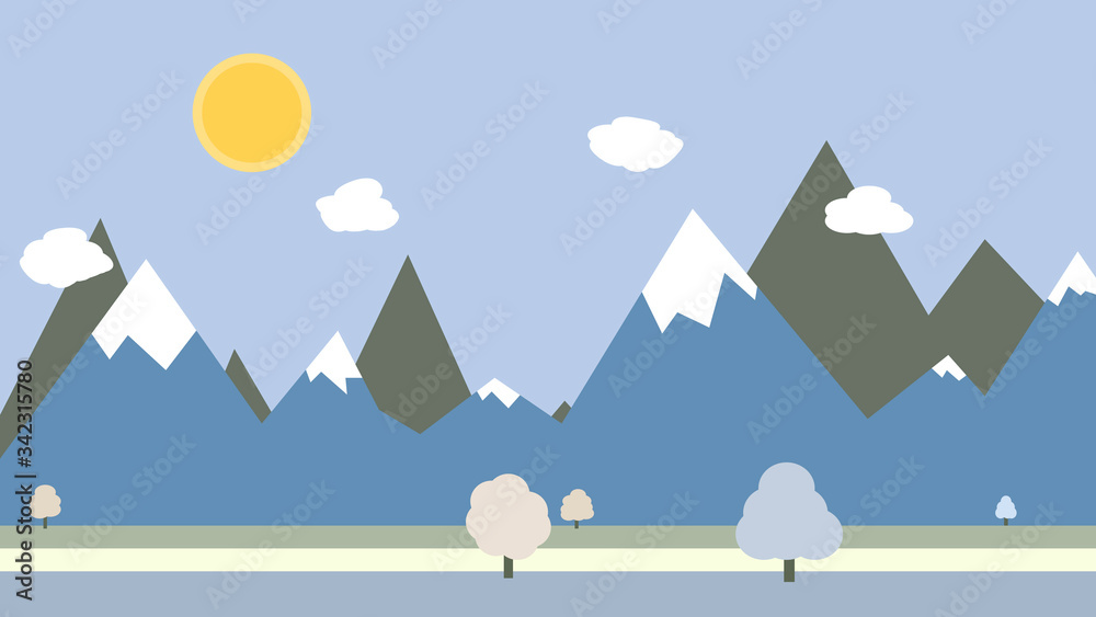 Beautiful 2d winter landscape with mountains Beautiful 2d winter landscape with mountains