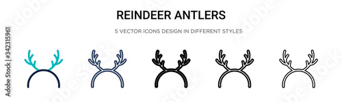 Reindeer antlers icon in filled, thin line, outline and stroke style. Vector illustration of two colored and black reindeer antlers vector icons designs can be used for mobile, ui, web