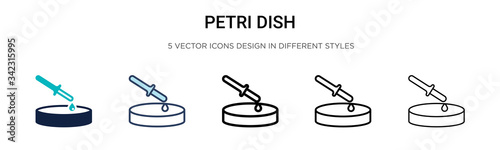 Petri dish icon in filled, thin line, outline and stroke style. Vector illustration of two colored and black petri dish vector icons designs can be used for mobile, ui, web