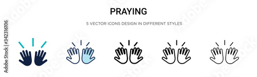 Praying icon in filled, thin line, outline and stroke style. Vector illustration of two colored and black praying vector icons designs can be used for mobile, ui, web © Digital Bazaar