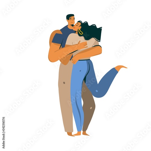 Hand drawn vector stock abstract graphic Love illustration with young romantic kissing walking couple together isolated on white background