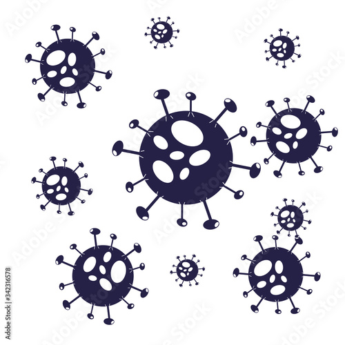 Coronavirus 2019-nCoV. Corona virus icon. Black on white background isolated. China pathogen respiratory infection (asian flu outbreak). influenza pandemic. virion of Corona-virus. Vector