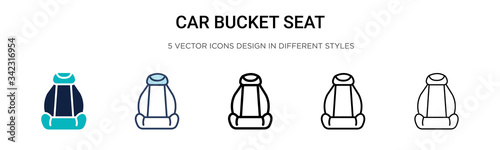 Car bucket seat icon in filled, thin line, outline and stroke style. Vector illustration of two colored and black car bucket seat vector icons designs can be used for mobile, ui, web