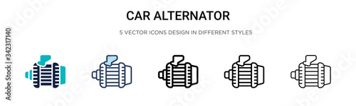 Car alternator icon in filled, thin line, outline and stroke style. Vector illustration of two colored and black car alternator vector icons designs can be used for mobile, ui, web photo