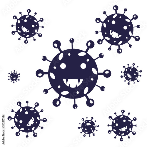 Coronavirus 2019-nCoV. Corona virus icon. Black on white background isolated. China pathogen respiratory infection (asian flu outbreak). influenza pandemic. virion of Corona-virus. Vector