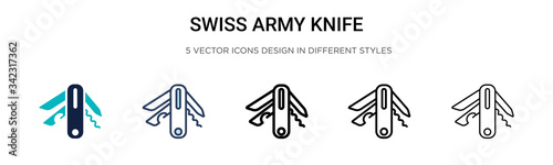 Swiss army knife icon in filled, thin line, outline and stroke style. Vector illustration of two colored and black swiss army knife vector icons designs can be used for mobile, ui, web
