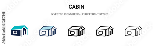 Cabin icon in filled, thin line, outline and stroke style. Vector illustration of two colored and black cabin vector icons designs can be used for mobile, ui, web