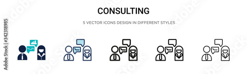 Consulting icon in filled, thin line, outline and stroke style. Vector illustration of two colored and black consulting vector icons designs can be used for mobile, ui, web