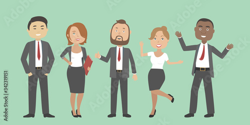 Multiethnic group of office people. Vector illustration.