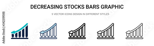 Decreasing stocks bars graphic icon in filled, thin line, outline and stroke style. Vector illustration of two colored and black decreasing stocks bars graphic vector icons designs can be used for