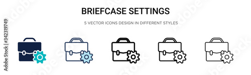 Briefcase settings icon in filled, thin line, outline and stroke style. Vector illustration of two colored and black briefcase settings vector icons designs can be used for mobile, ui, web