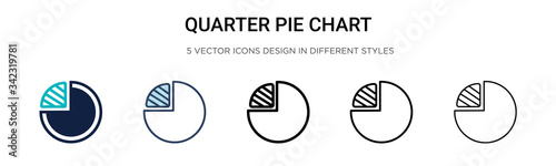 Quarter pie chart icon in filled, thin line, outline and stroke style. Vector illustration of two colored and black quarter pie chart vector icons designs can be used for mobile, ui, web photo