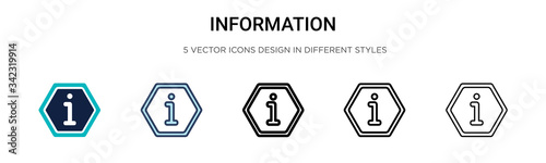 Information icon icon in filled, thin line, outline and stroke style. Vector illustration of two colored and black information icon vector icons designs can be used for mobile, ui, web